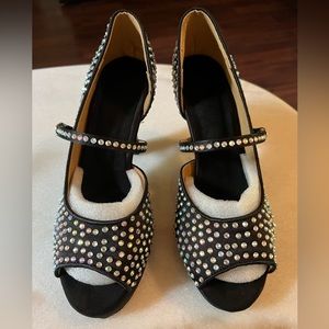 Brand New Ballroom Salsa Studded Rainbow Rhinestones Black Dance Shoes